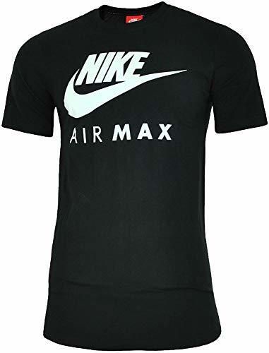 Nike Air MAX tee Hombre Camiseta Algodón T-Shirt Deportiva Fitness Negro/Blanco, Tamaño