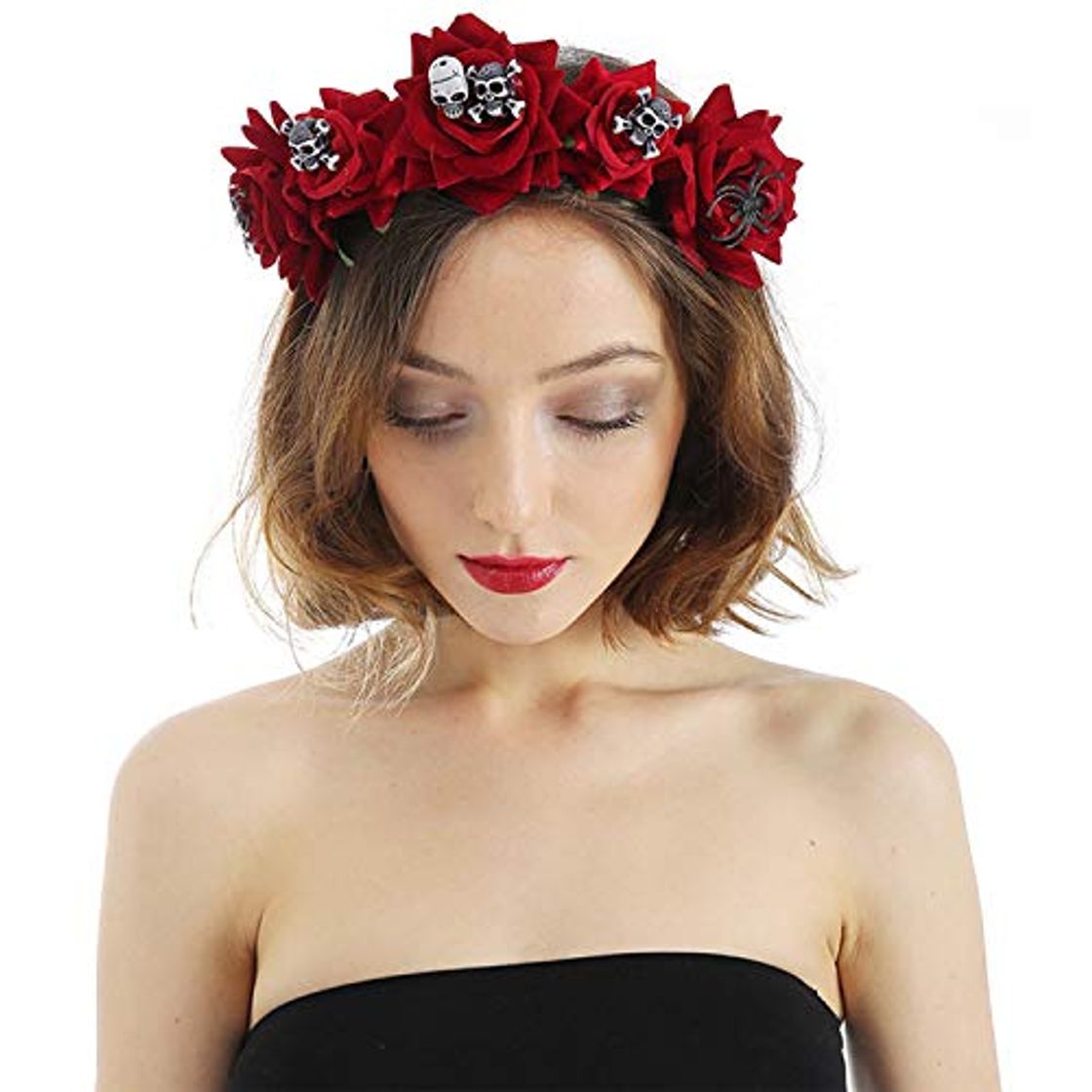 Social Diadema floral de Halloween con corona de rosas y diseño de calavera