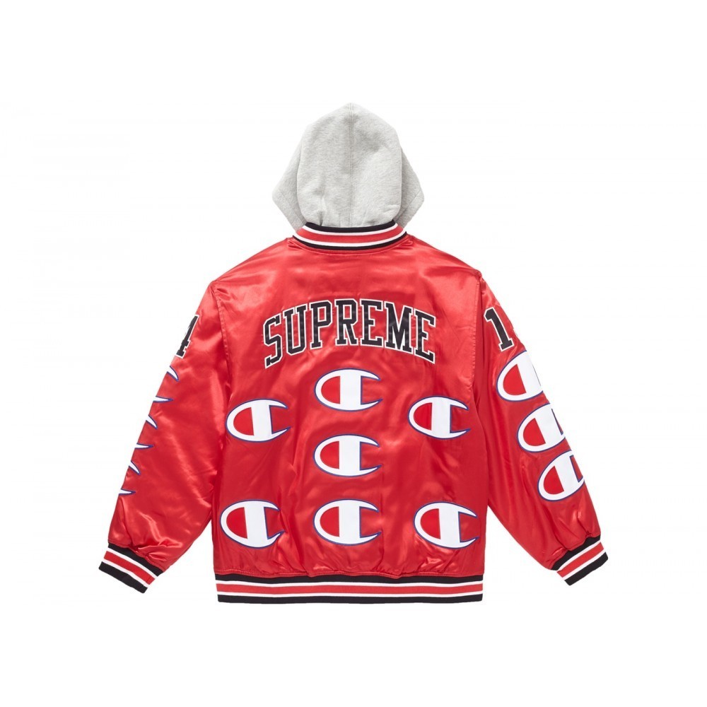 Fashion Supreme Champion Hooded Satin Varsity Jacket Red 