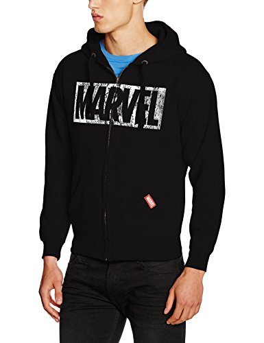 Lugar Marvel Logo Distress Zip Hood Capucha, Negro