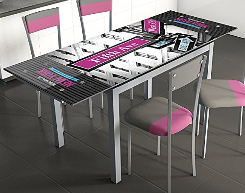 Social Abitti Mesa para Cocina Extensible de Cristal con serigrafía de Paris 110-170x70cm