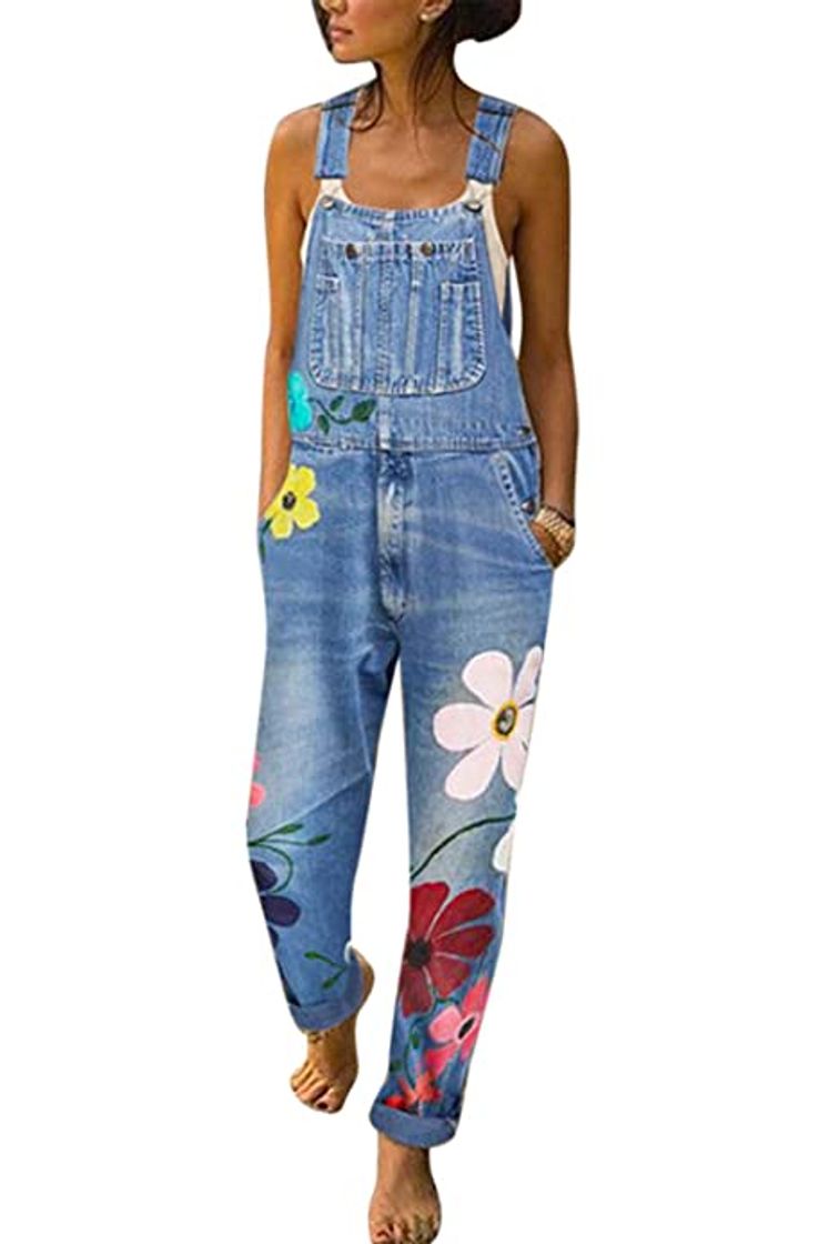 Social Overol de Mujer Jean Monos de Mezclilla sin Mangas Delgados con Agujeros Rasgados Casuales Azul M