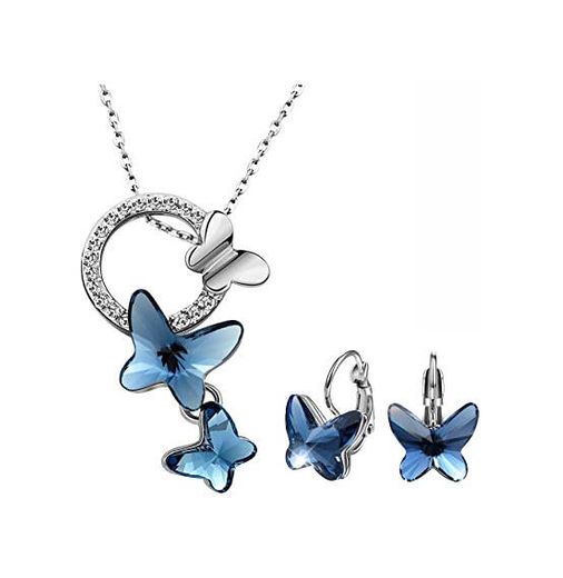 T400 Collar para Mujer Plata de Ley 925"Amantes Mariposas Colgante de Mariposa