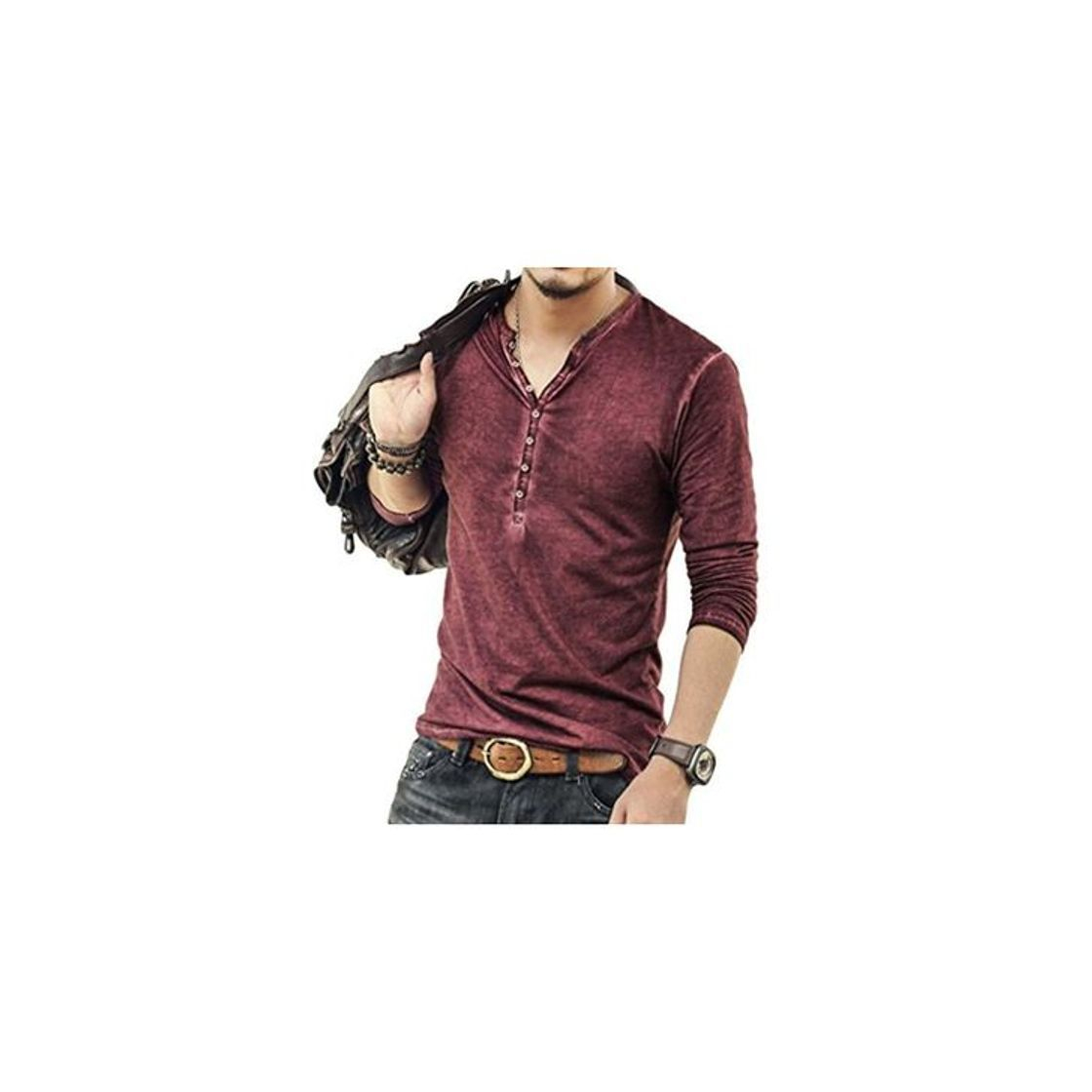 Social Hombre Cuello En V Camisetas Manga Larga Botón En Slim para Camisa