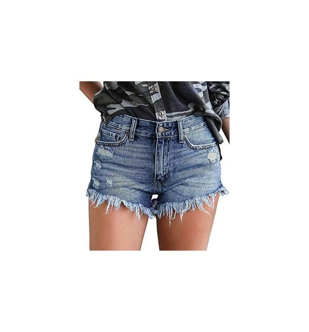 Social KISSMODA pantalones cortos de jean ajustados con cintura alta y dobladillo crudo