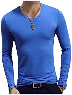 Place Camiseta Hombre Cuello Redondo/Cuello V Manga Larga Camiseta Básica Blusa Térmica Otoño