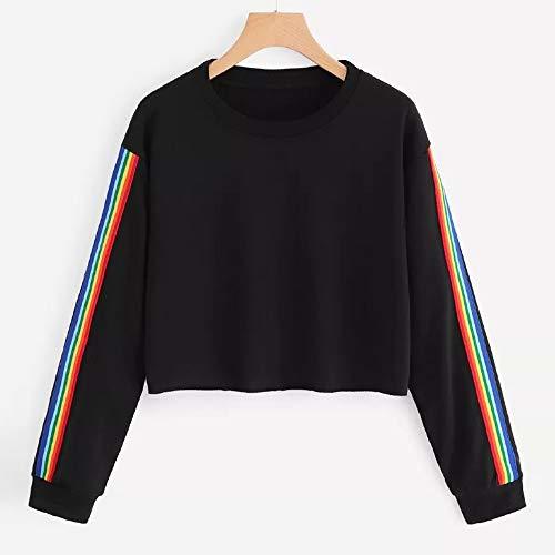 HNSZKOU Capucha Sudaderas Mujeres Moda Rainbow Patchwork Sudadera con Capucha De Manga