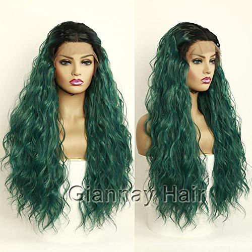 Giannay Hair Green Wigs Dark Roots Ombre Wig Long Wavy Water Wave