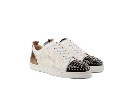 White Louis Junior Spikes Orlato Leather and Jacquard Sneakers