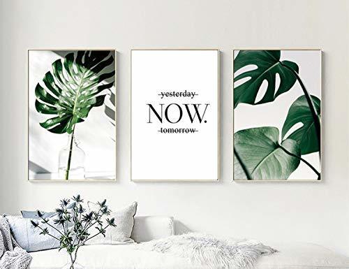Social Set de 3 Laminas Decorativas pared Salon Hojas Verdes y Citas y