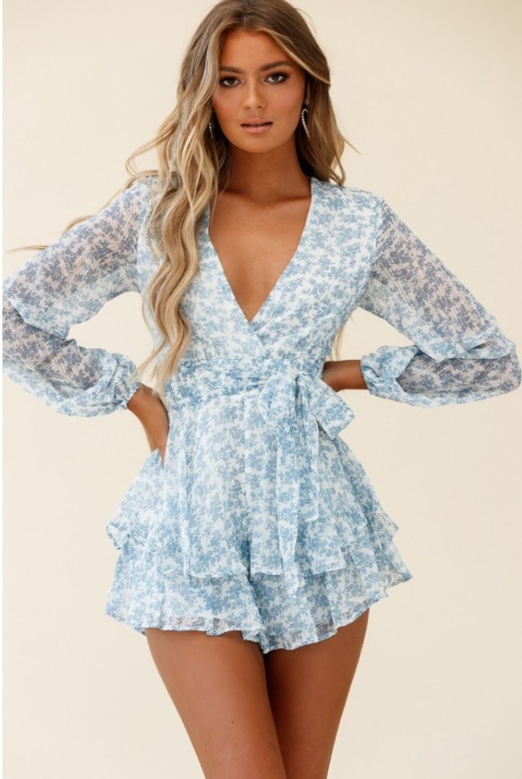 Moda Maddox Fit & Flare Long Sleeve Romper Dainty Floral Print Bl