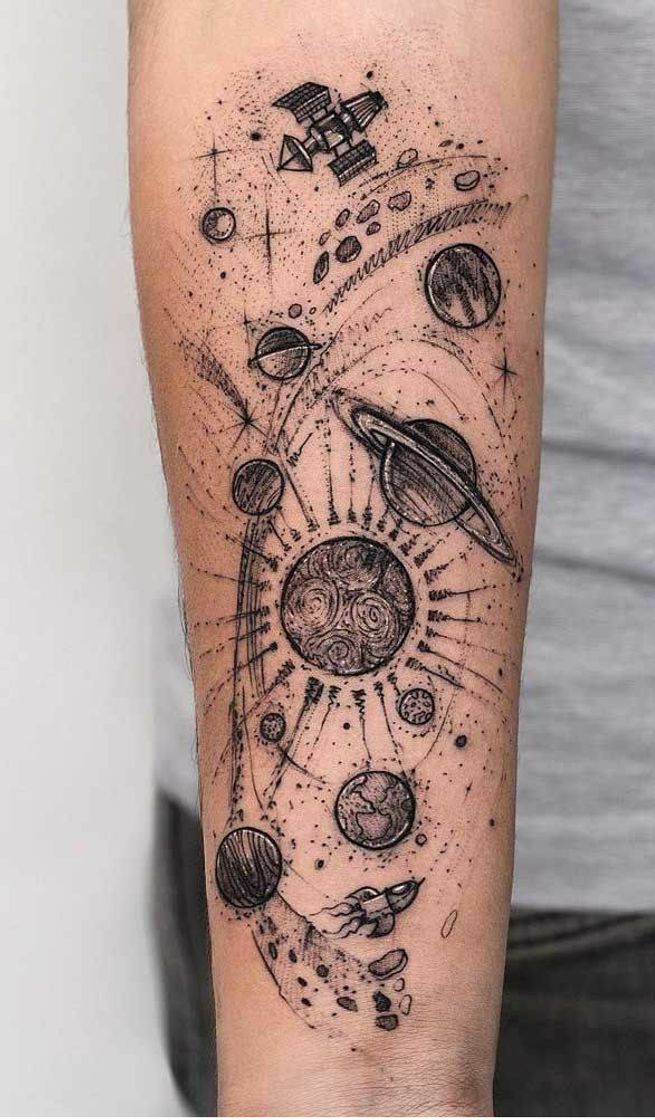 Moda Tatuagem sistema solar