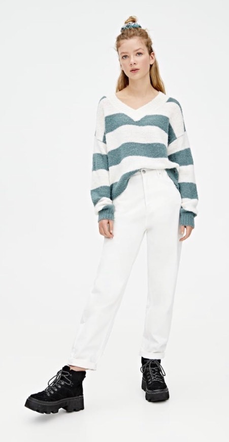 Social Sweater com estampado de riscas em verde