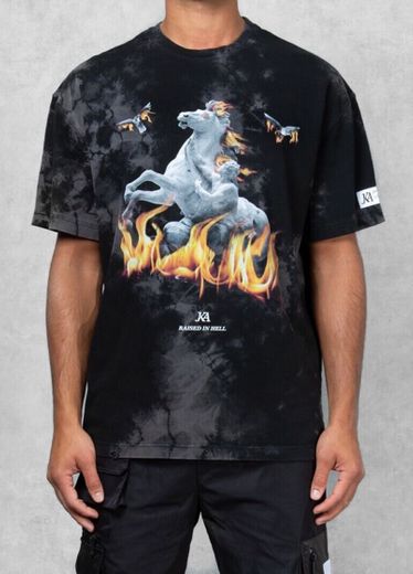 Raised in hell oversized print T