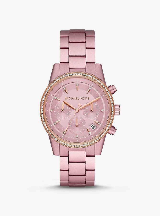 Product Oversized Bradshaw Pavé Pink-Tone Aluminum Watch