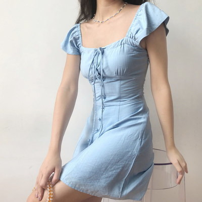 Flying Sleeve Drawstring Buckle Sleeveless Dress