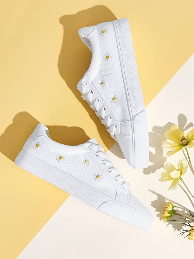 Product Daisy Embroidered Lace-Up Front Sneakers