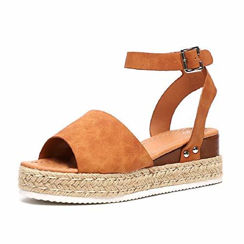 Social Sandalias Mujer Plataformas Verano Cuña Piel 5 CM Tacon Punta Abierta Plana