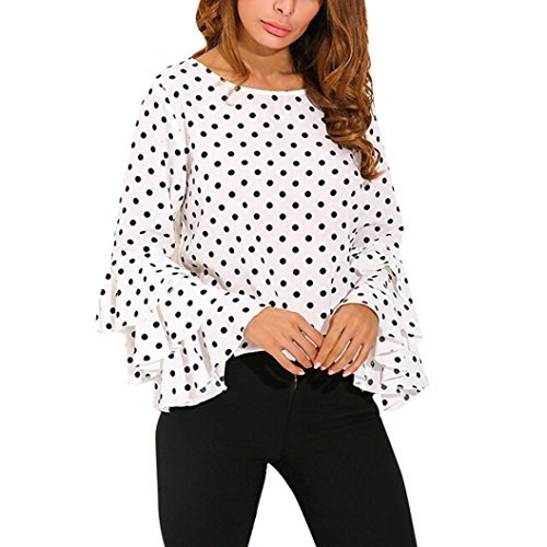 Social Goodsatar Moda De Las Mujeres Manga de Campana Camisa Suelta del Lunar