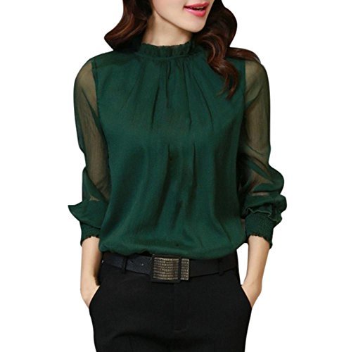 Social Toamen Mujeres Chiffon Elegante Suelta Volantes Manga Larga Blusa Camiseta Casual Tops