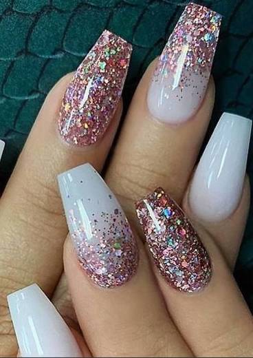 Milky white with rose gold glitter