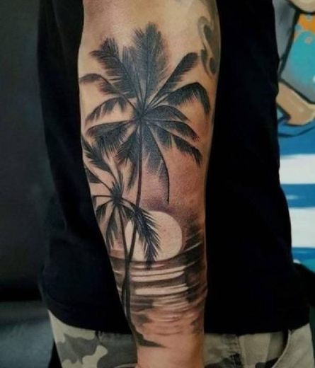 Tattoo with palm trees and sea
