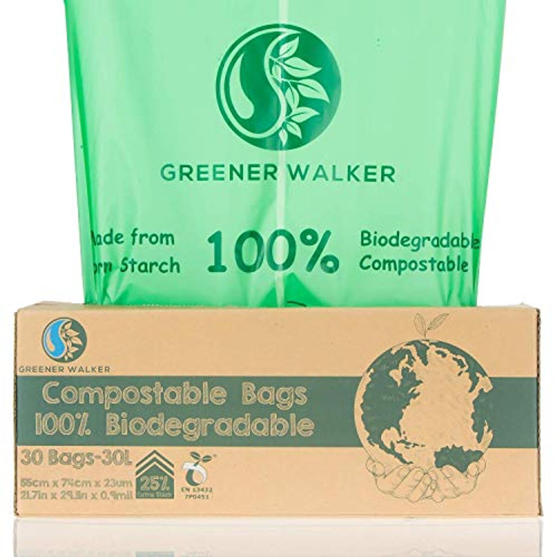 Producto Greener Walker 25% Extra Gruesa compost Biodegradable 6L/10L/30L Bolsa Basura Alimentos Cocina