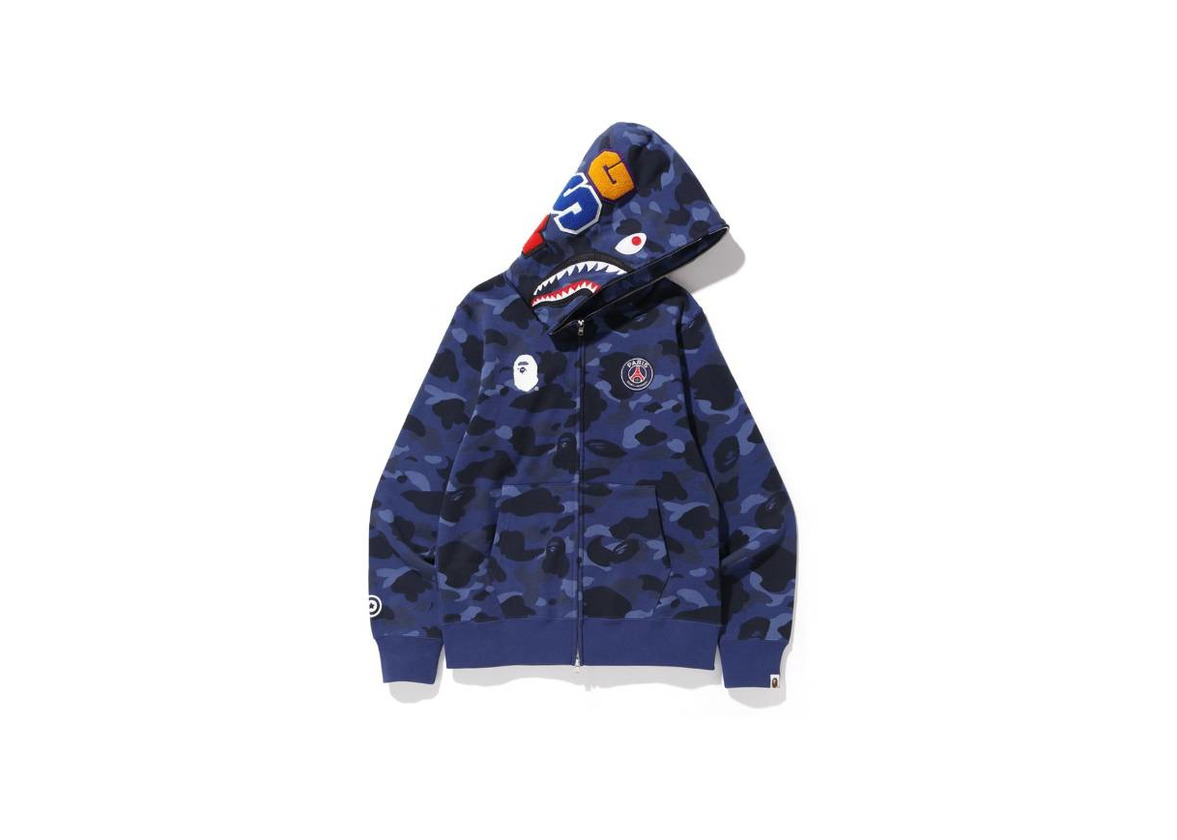 Social BAPE x PSG Shark Full Zip Hoodie Navy

