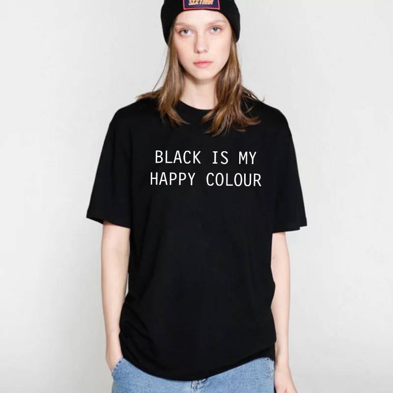 Fashion T-shirt algodão "black is my happy colour"