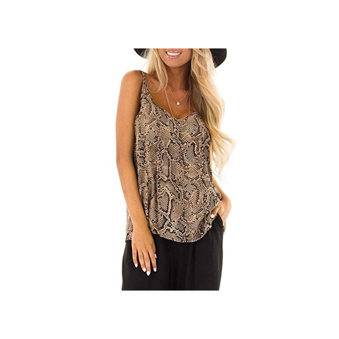 Social Halter de Las Mujeres con Cuello en v Serpiente Estampado sin Mangas Chaleco Ocasional Elegantes Blusa Delgado Sudadera Mujer Camiseta Primavera y Verano riou