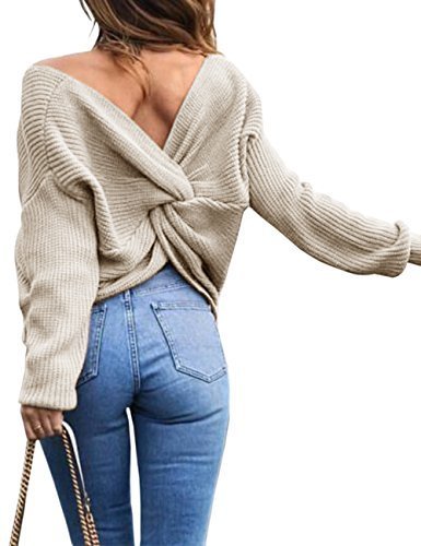 Social EMMA Suéter de cuello V de las mujeres Suéteres de espalda flojos