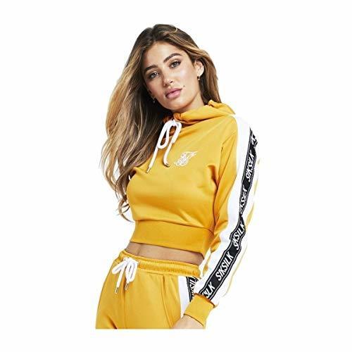 Moda Sudadera Capucha Siksilk - Cropped 90Žs Panel Poly Amarillo/Blanco/Negro Talla: 12 M