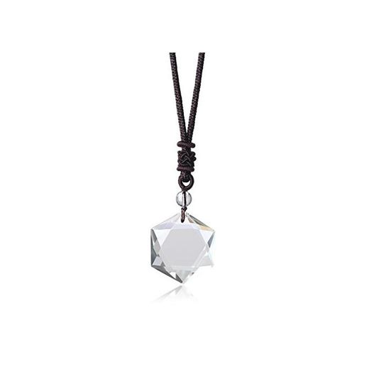 COAI® Collar Ajustable Curación de Piedra Cuarzo Claro con Colgante Amuleto Estrella