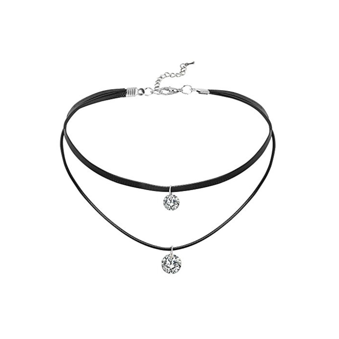 Social Daesar Mujer Choker Necklace Cuerda Cuero 2 Redondo Zirocnia Colgante Collar Negro