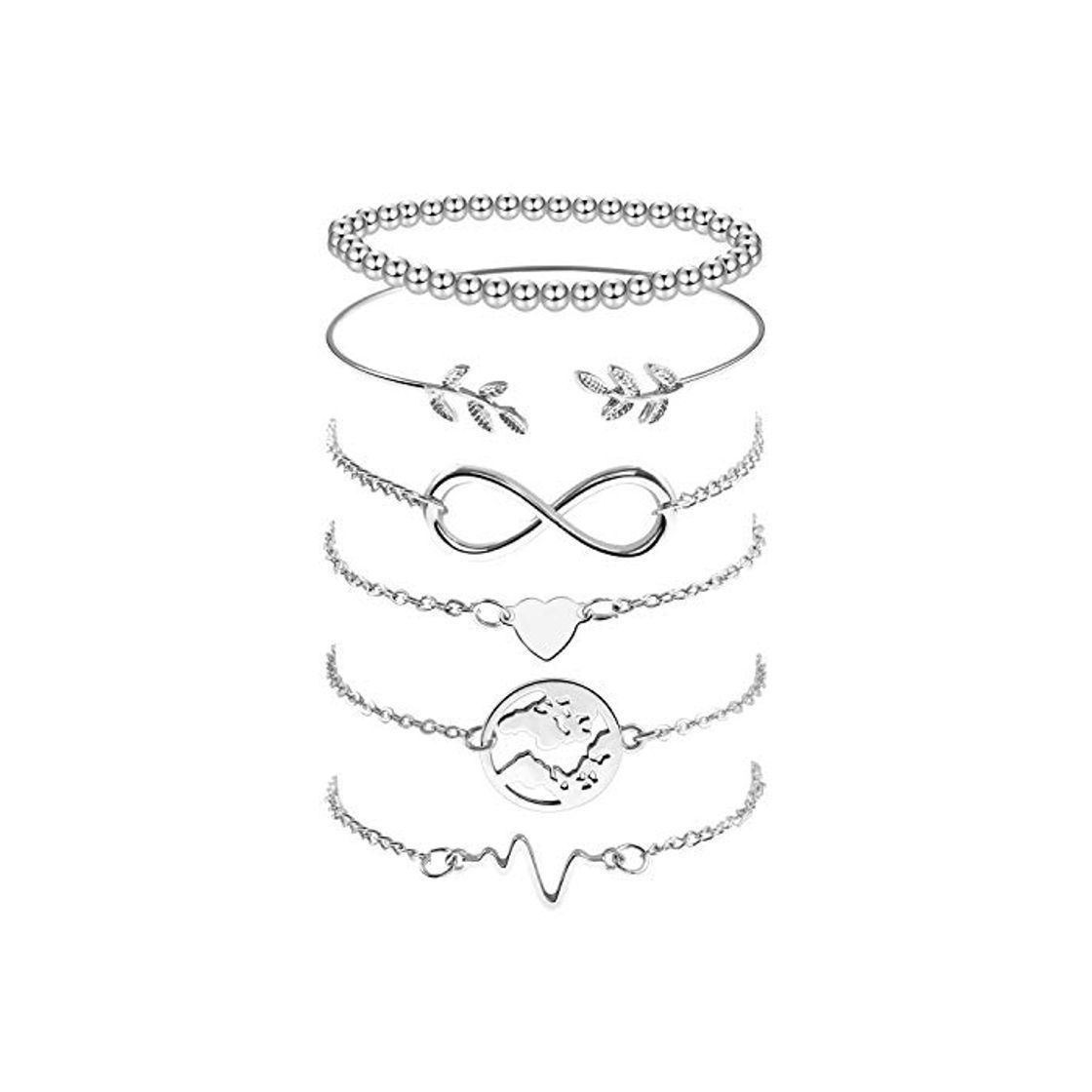 Social Omont 6 Piezas Plata Pulseras para Mujeres y Niña Acero Inoxidable Pulseras