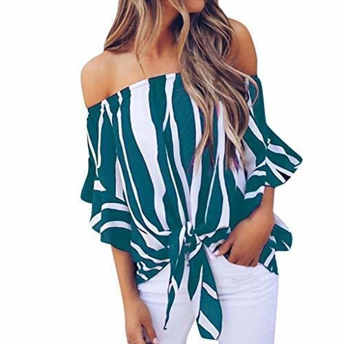 Social TUDUZ Blusas Mujer Manga Corta Verano Camisas Rayas Fuera del Hombro Camisetas