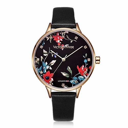 Lugar VICTORIA HYDE Mujeres Cuarzo Reloj Floral Cara Cuero Strap Resistente Al Agua