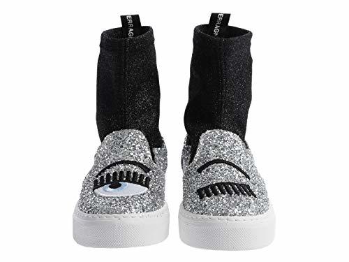 Moda Chiara Ferragni Zapatillas Deportivas para Mujer en Tejido Plateado y Brillo Negro