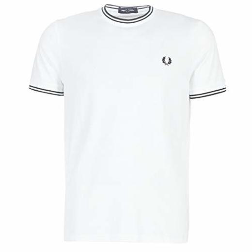 Fred Perry Hombres doble punta jersey t-shirt Blanco S