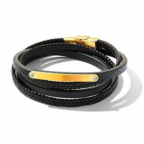 Product Pulsera de cuero para hombre Cadena en capas Pulseras con dijes de