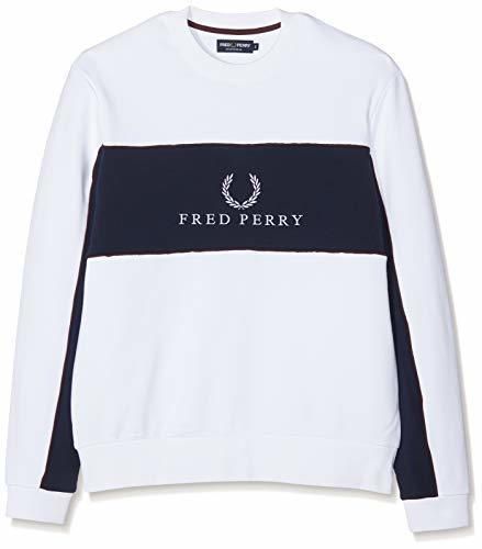 Fred Perry M4553-Panel Piped-100-S Sudadera, Blanco