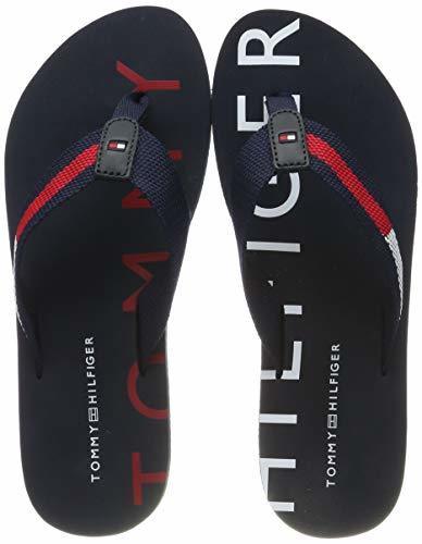 Social Tommy Hilfiger Flat Beach Sandal Hilfiger Print, Chanclas para Mujer, Rojo