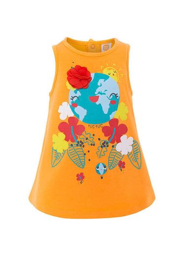 Vestido de Malha Laranja para Menina World Map
