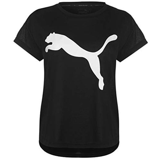 PUMA Camiseta deportiva urbana de manga corta para mujer, cuello redondo, negro/blanco,