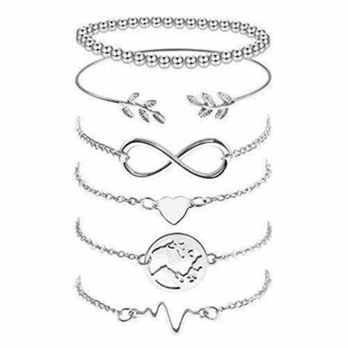 Product Omont 6 Piezas Plata Pulseras para Mujeres y Niña Acero Inoxidable Pulseras