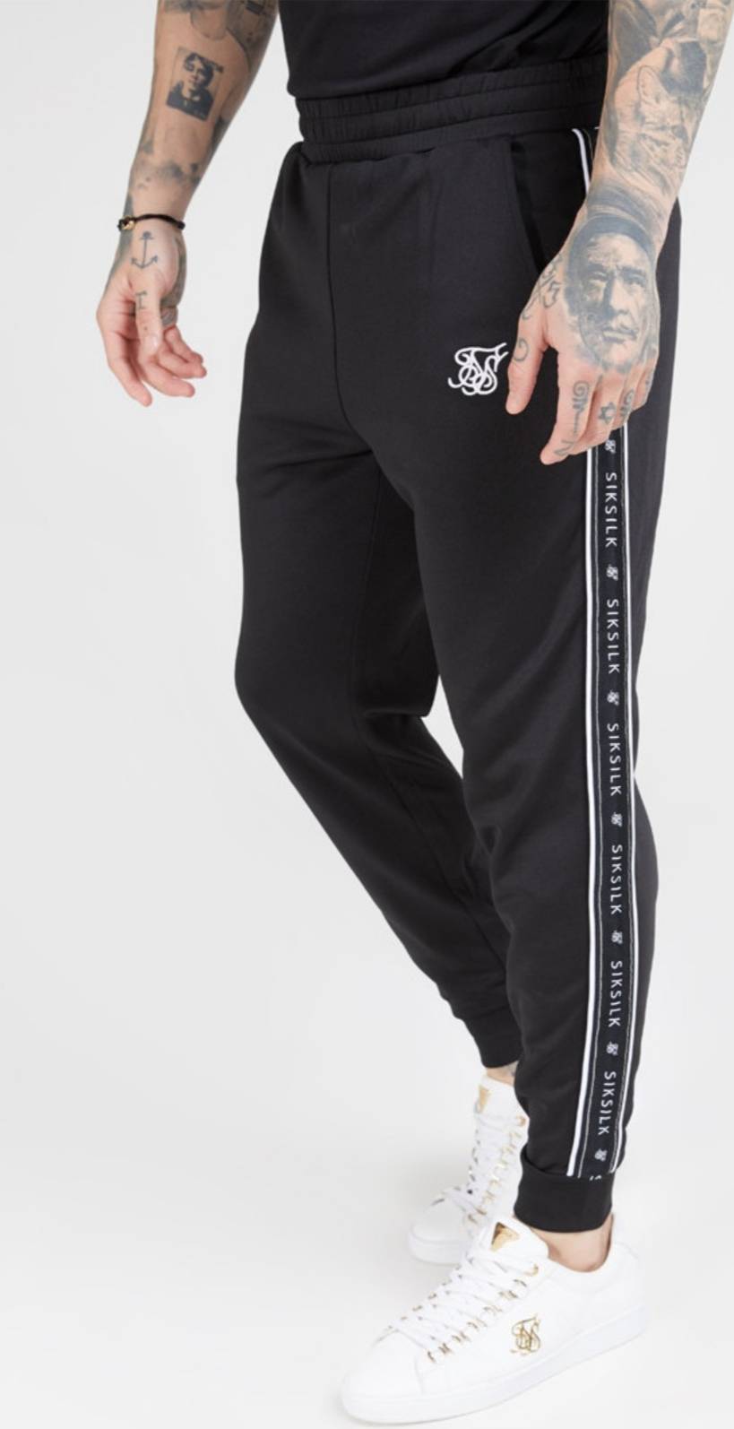 Fashion FITTED PANEL TAPE TRACK PANTS - NEGRO