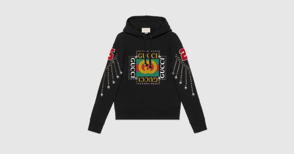 Moda Black Cotton Gucci Logo Sweatshirt With Crystals 