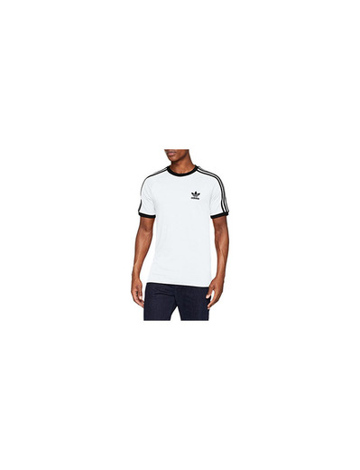 adidas Tres Bandas Camiseta de Manga Corta, Hombre, Blanco