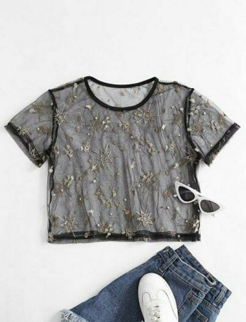 Fashion ZAFUL T-shirt Bordado de Estrela 