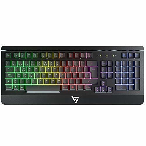 VicTsing Teclado Gaming Español USB, LED Multicolores Rainbow Retroiluminación y Panel Completamente